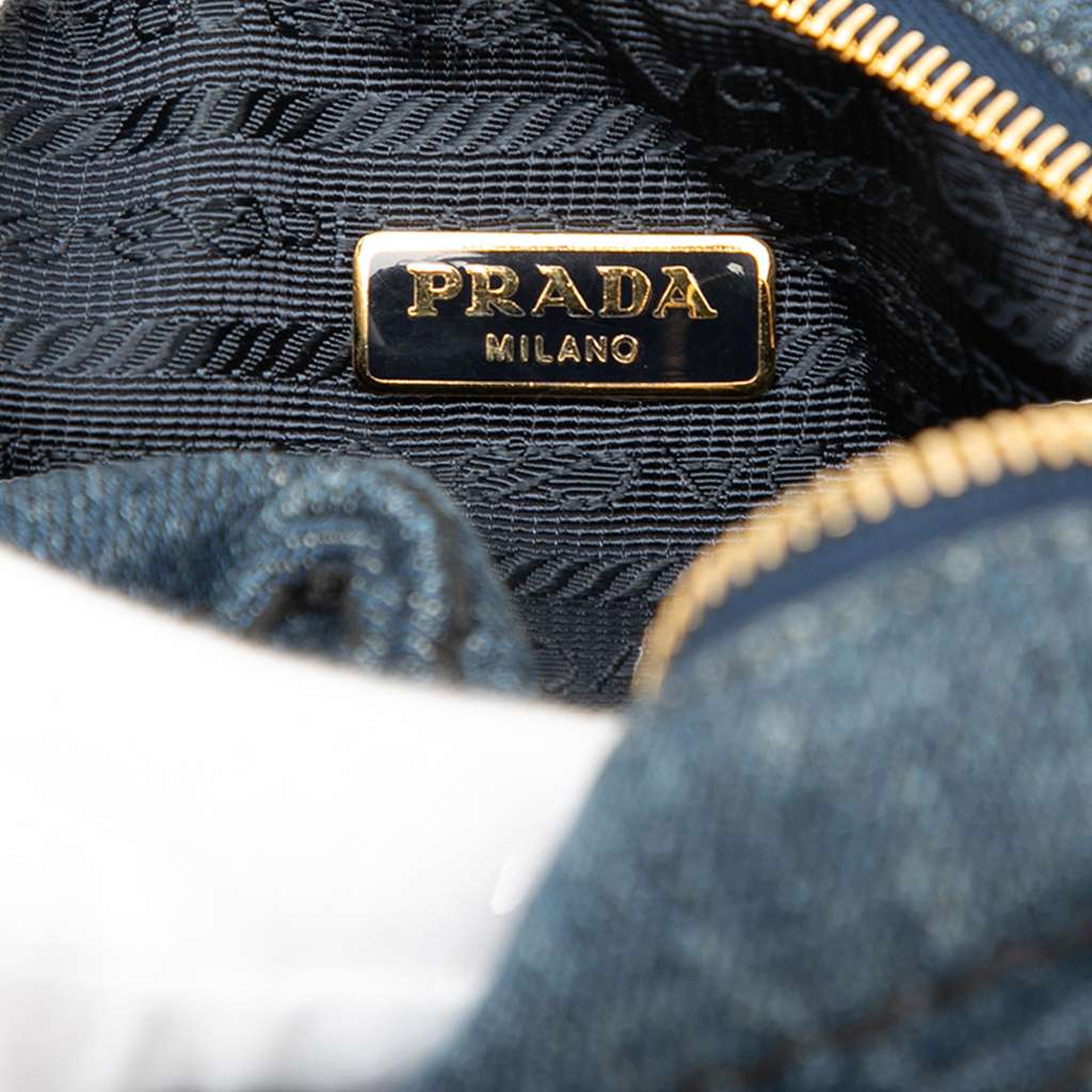 Prada Denim Cosmetic Pouch Blue Denim Good condition - Box View