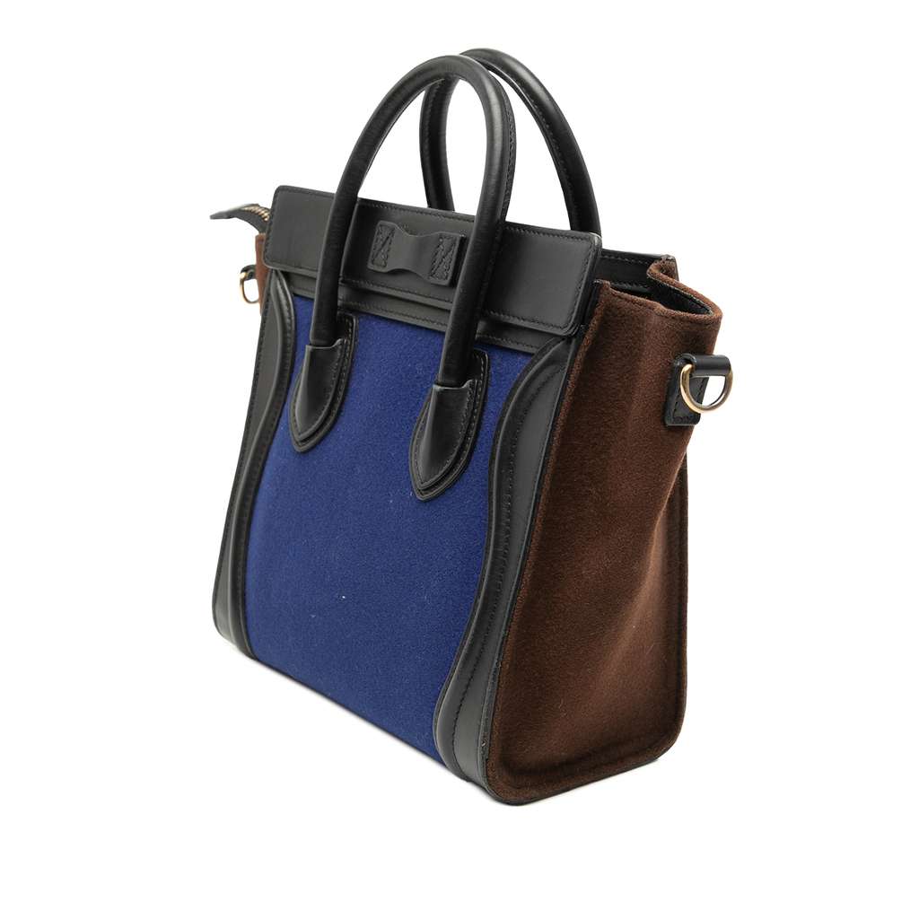 Celine Nano Tricolor Felt Luggage Tote Blue Wool Very good condition - Back View