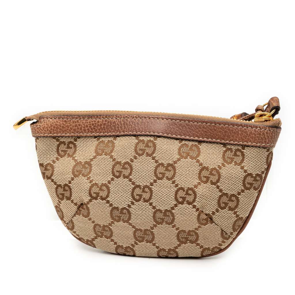 Gucci GG Canvas Bamboo Pouch Beige Good condition - Back View