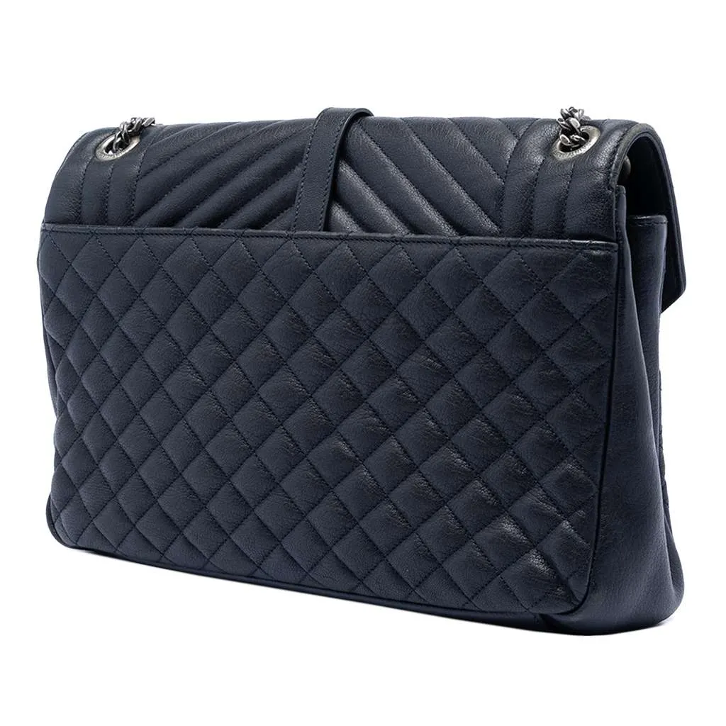 Saint Laurent Large Triquilt Sheepskin Monogram College Bag Blue Leather Very good - Back View