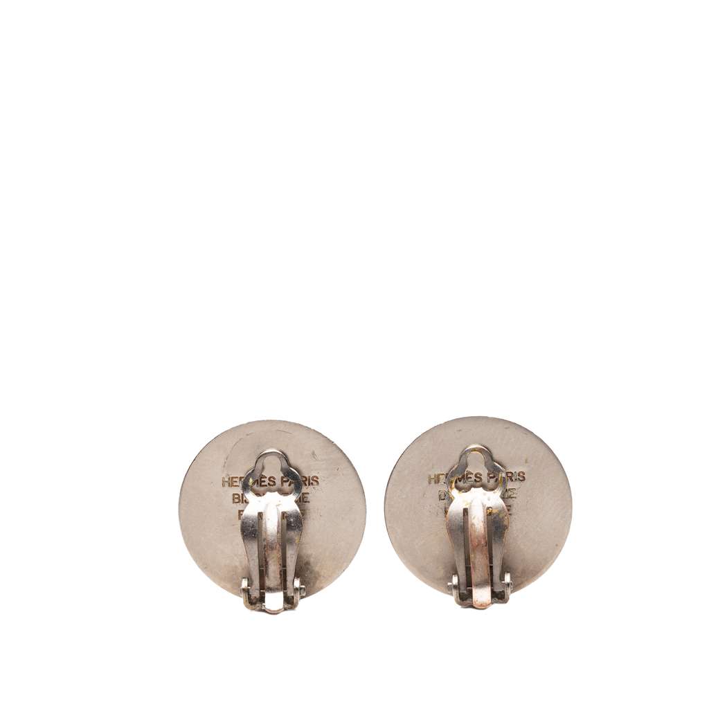 Hermès Palladium Plated Clou De Selle Clip On Earrings Silver Metal Good condition - Back View