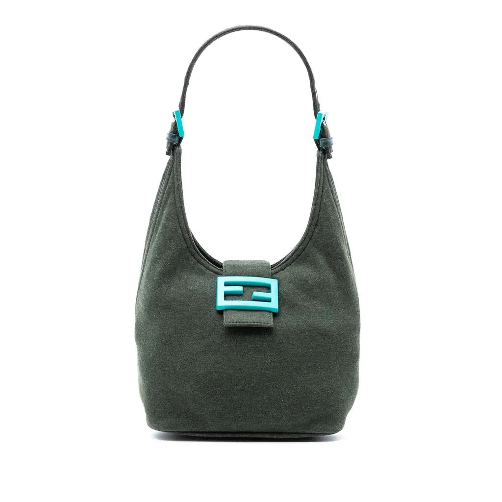 Fendi Cotton Shoulder Bag Green Cotton Very good - Front View