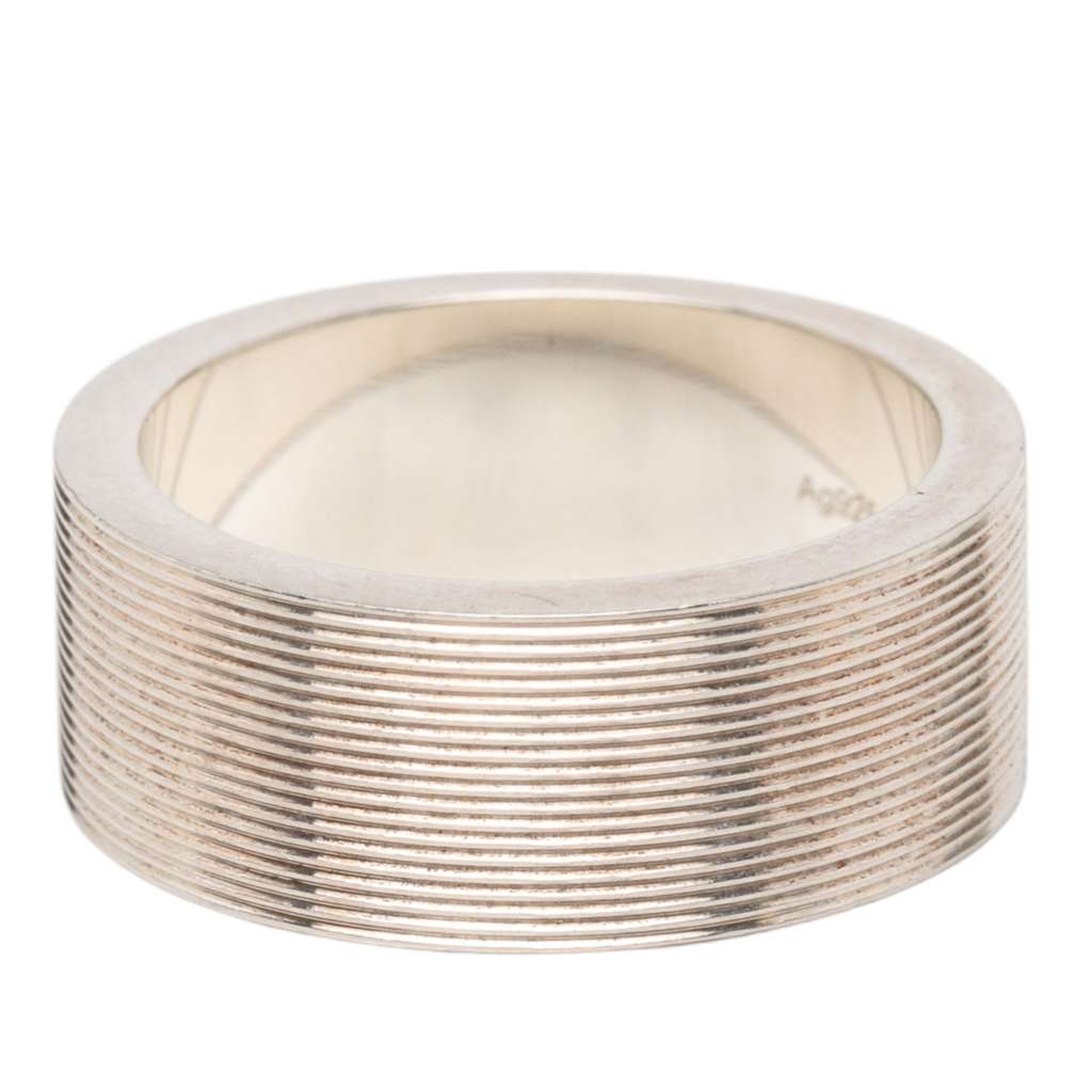 Gucci Sterling Silver Grooved Trademark Band Ring Silver Silver Good condition - Back View