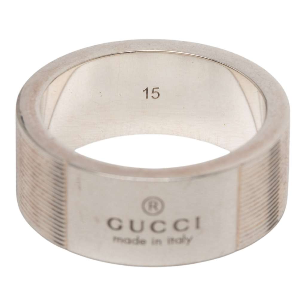 Gucci Sterling Silver Grooved Trademark Band Ring Silver Silver Good condition - Model View