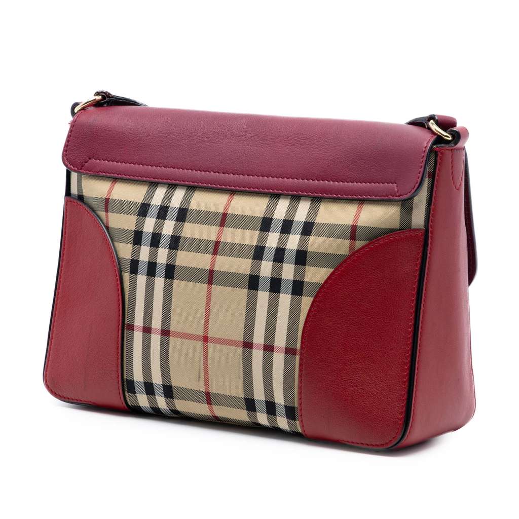 Burberry Small Bicolor Leather and House Check Dickens Crossbody Red Leather Good condition - Back View
