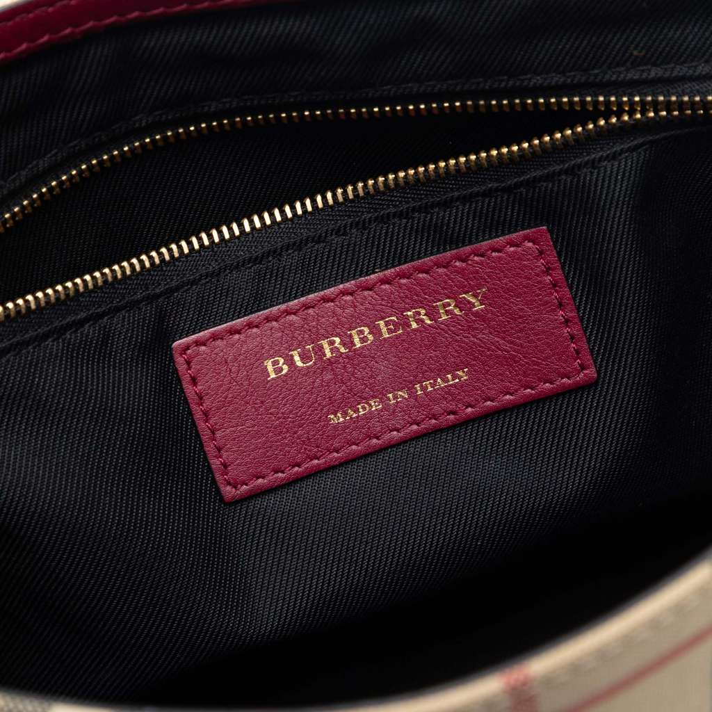Burberry Small Bicolor Leather and House Check Dickens Crossbody Red Leather Good condition - Box View