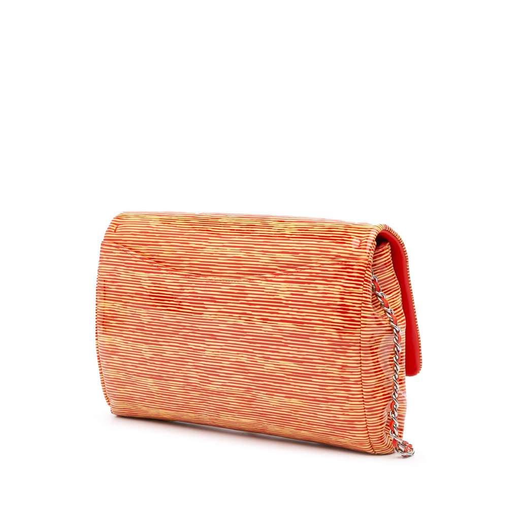 Chanel CC Patent Striped Flap Clutch with Chain Orange Leather Good condition - Back View