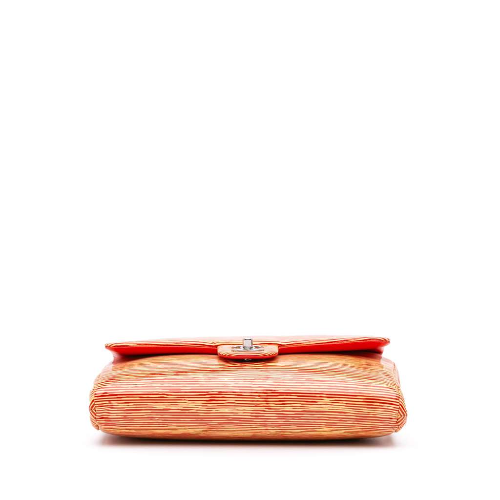 Chanel CC Patent Striped Flap Clutch with Chain Orange Leather Good condition - Inside View