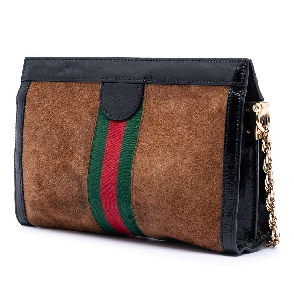 Gucci Small Suede Web Ophidia Chain Crossbody Brown Leather Good condition - Back View