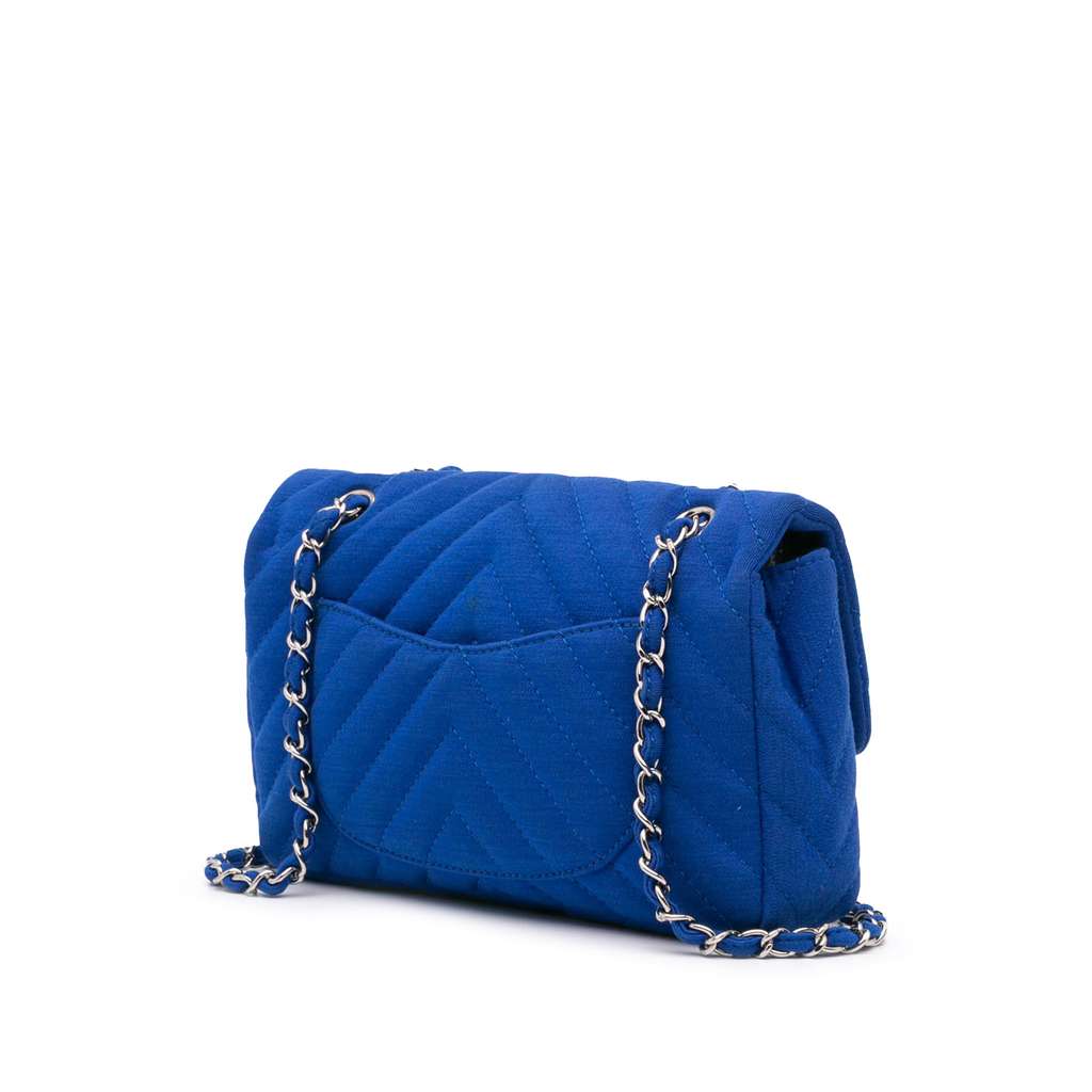 Chanel Medium Chevron Jersey Single Flap Blue Cotton Good condition - Back View