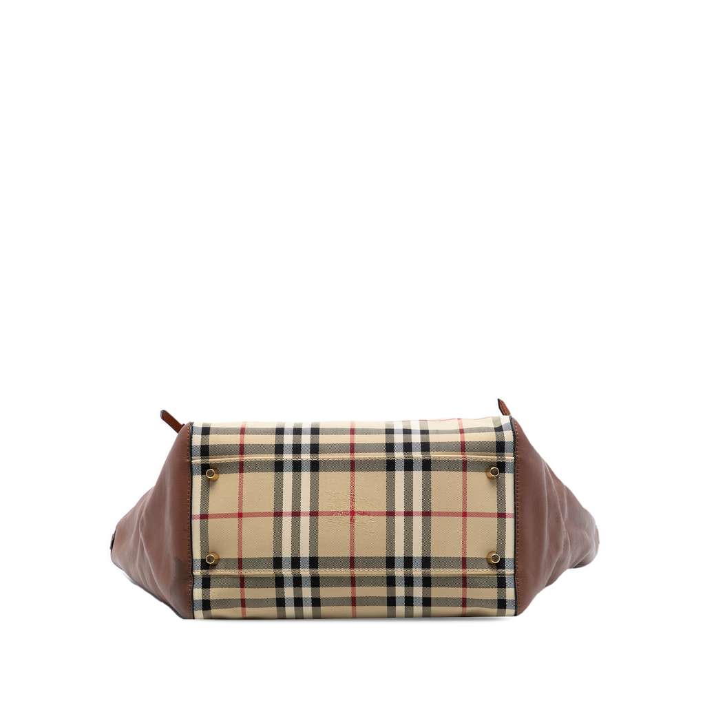 Burberry Small Leather Trimmed Haymarket Check Coated Canvas Canterbury Tote Beige Good condition - Inside View