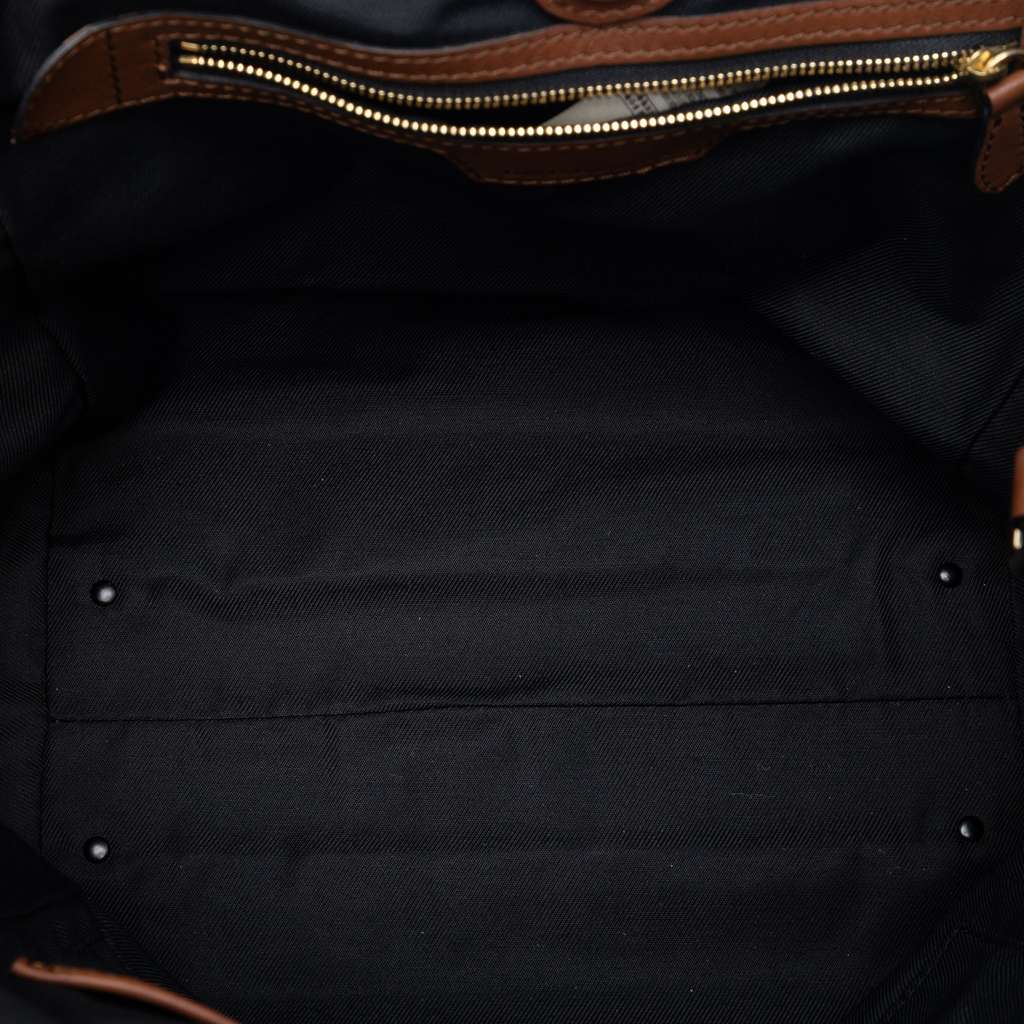 Burberry Small Leather Trimmed Haymarket Check Coated Canvas Canterbury Tote Beige Good condition - Model View