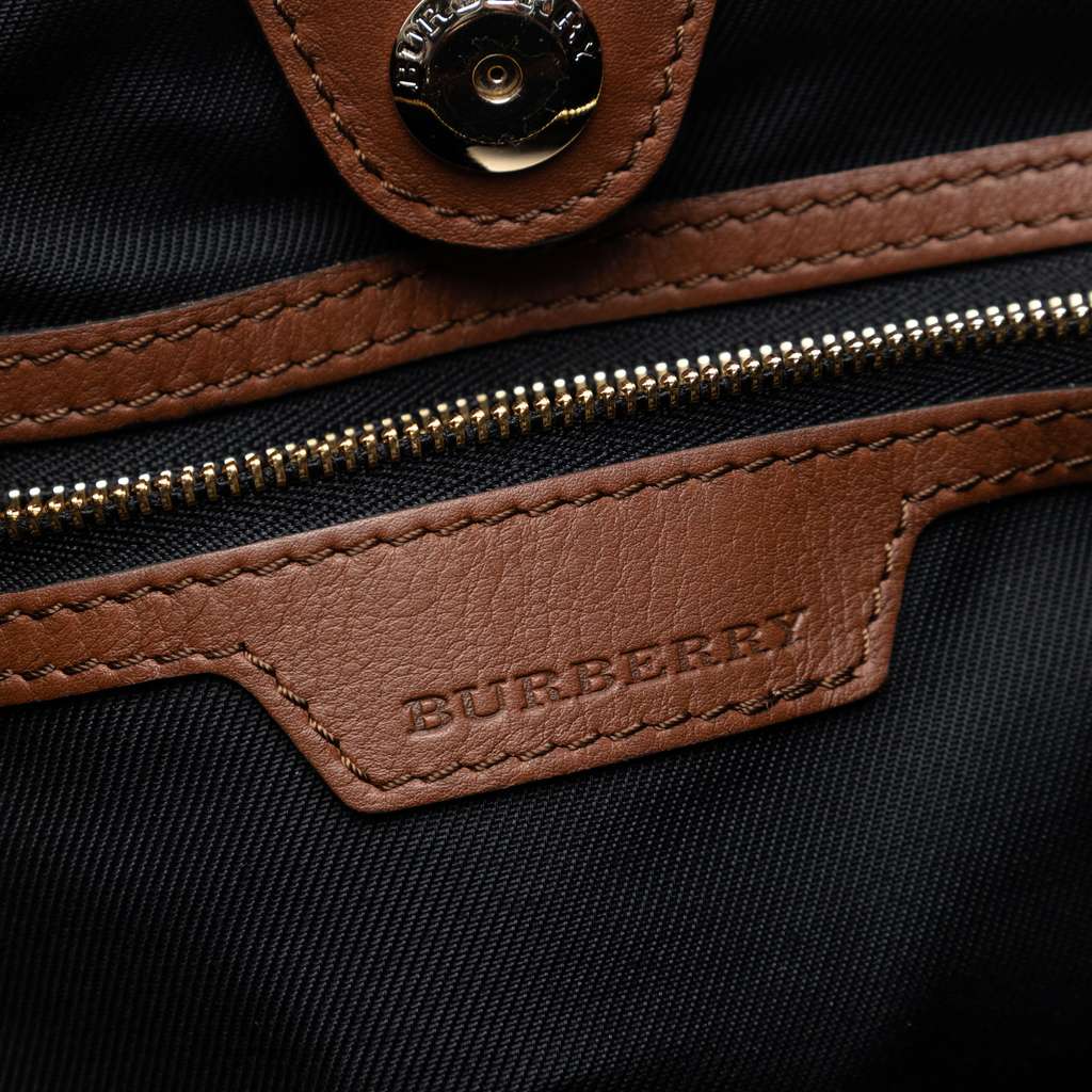 Burberry Small Leather Trimmed Haymarket Check Coated Canvas Canterbury Tote Beige Good condition - Box View