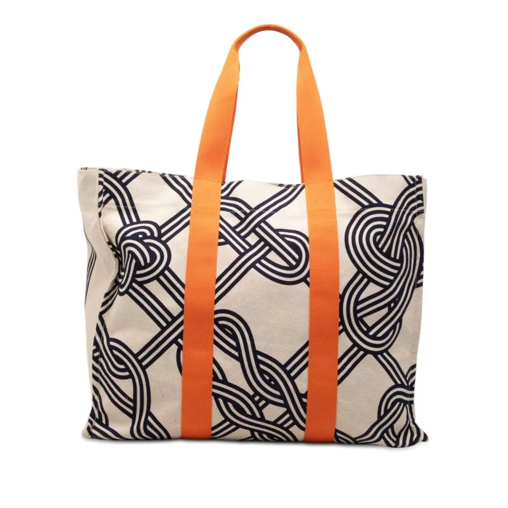 Hermès Toile Noeuds Marins Beach Tote Beige Very good - Front View