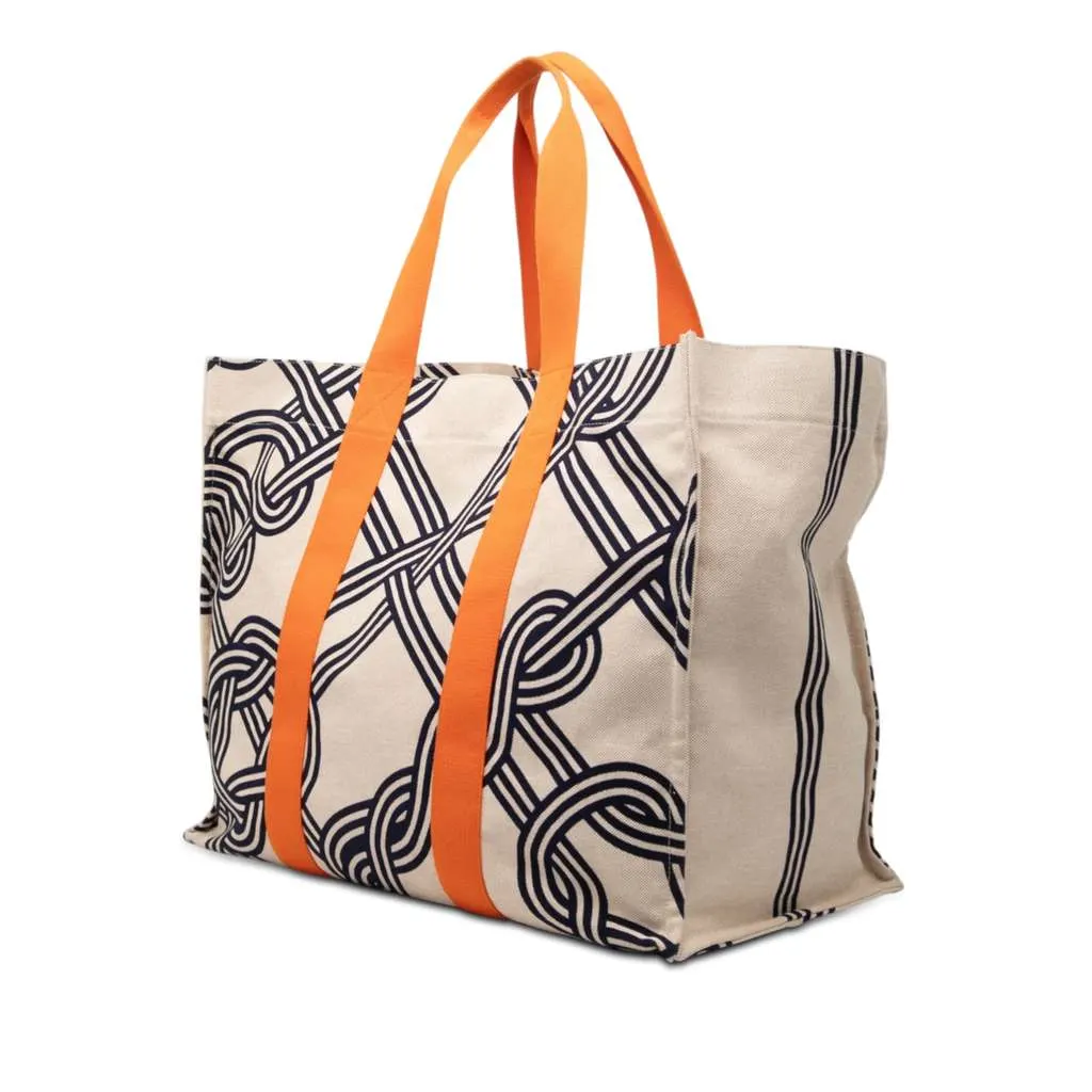 Hermès Toile Noeuds Marins Beach Tote Beige Very good - Back View