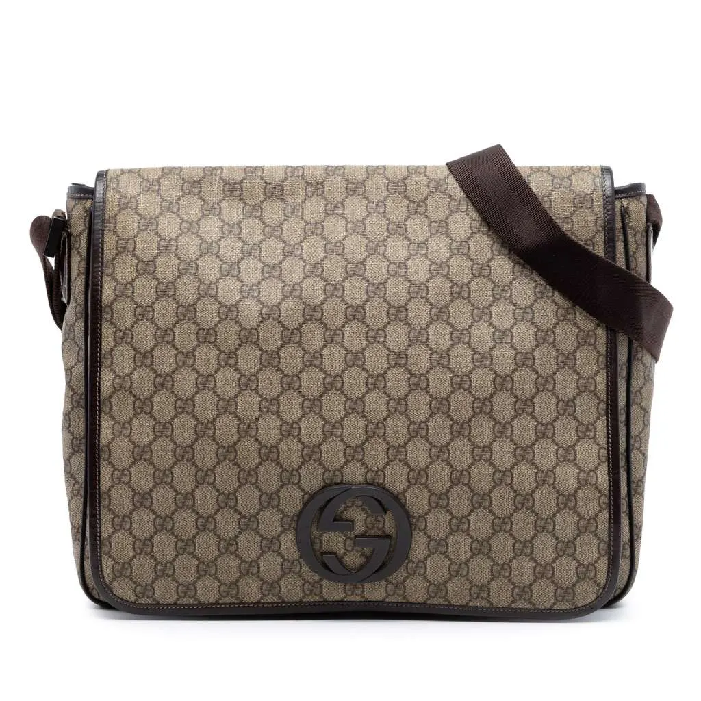 Gucci Large GG Supreme Interlocking G Messenger Bag Beige Very good - Front View
