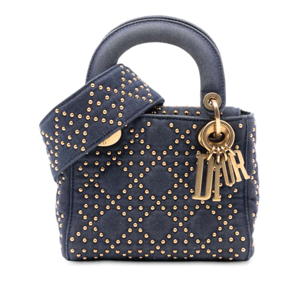 Dior Mini Denim Cannage Studded Supple Lady Dior