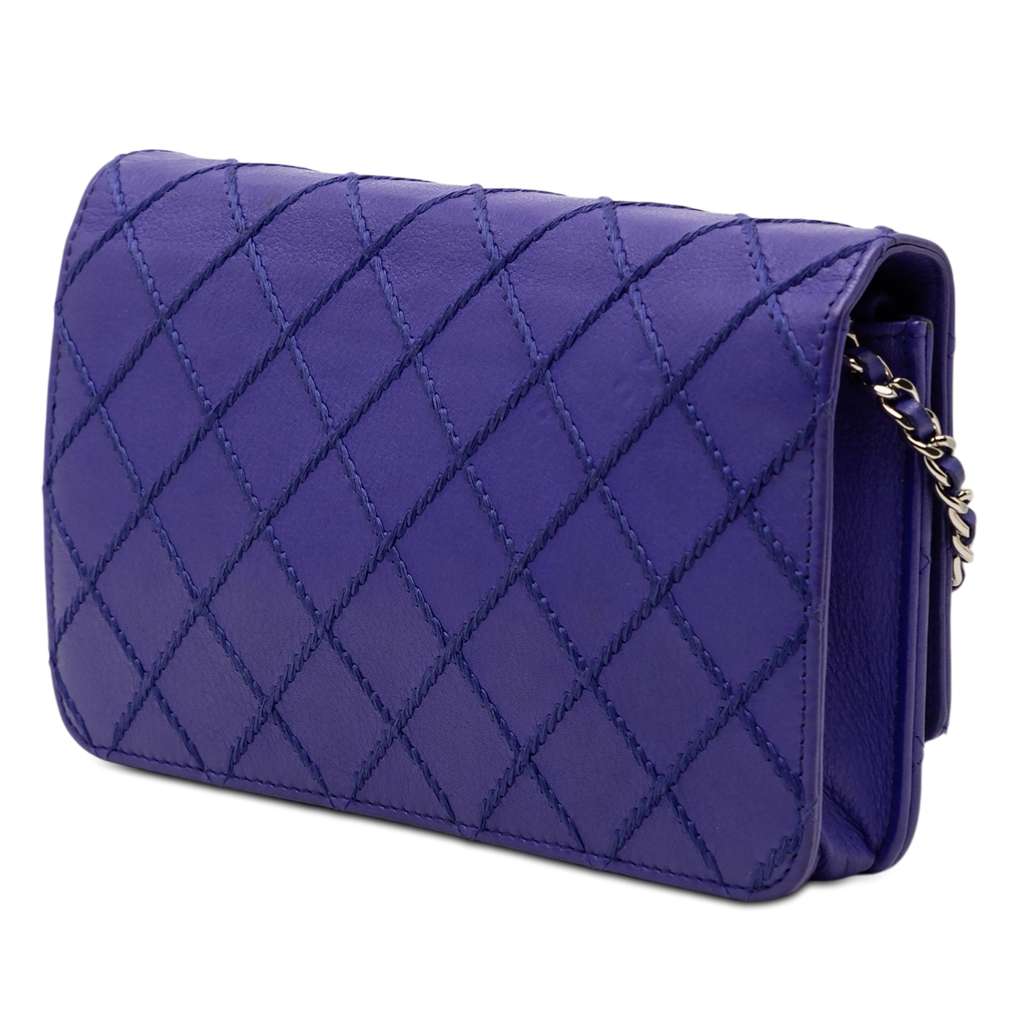 Chanel CC Quilted Calfskin Fancy Wallet On Chain Blue Leather Good condition - Back View