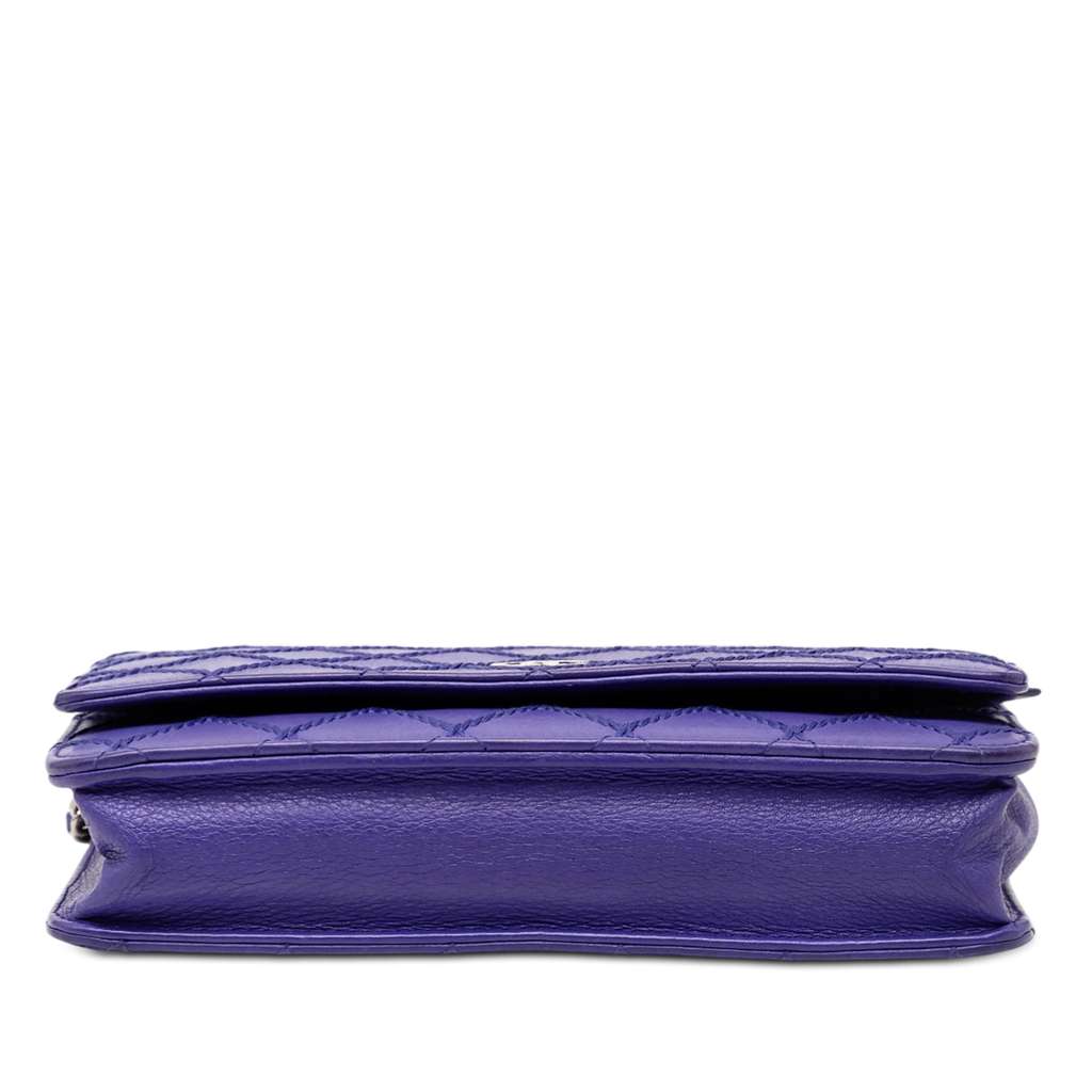 Chanel CC Quilted Calfskin Fancy Wallet On Chain Blue Leather Good condition - Inside View