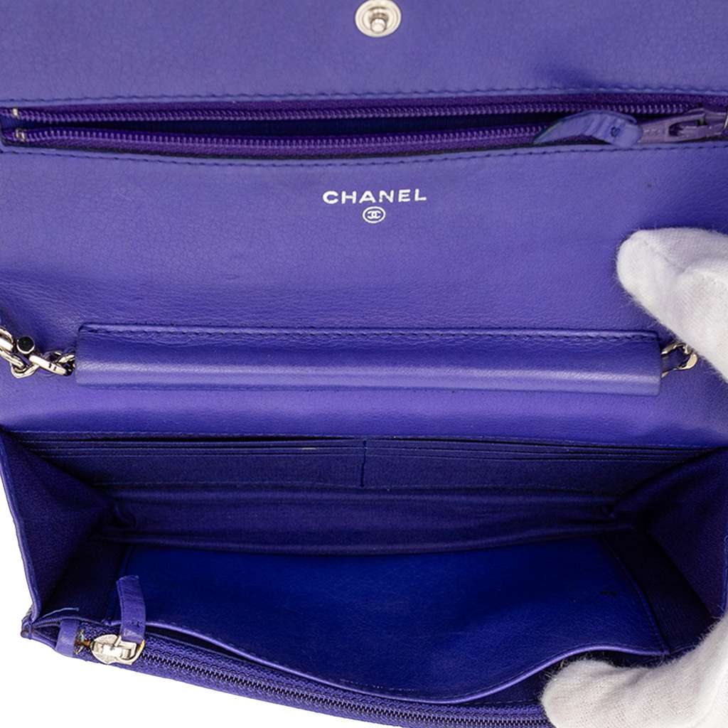 Chanel CC Quilted Calfskin Fancy Wallet On Chain Blue Leather Good condition - Model View