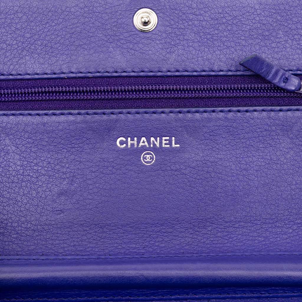 Chanel CC Quilted Calfskin Fancy Wallet On Chain Blue Leather Good condition - Box View