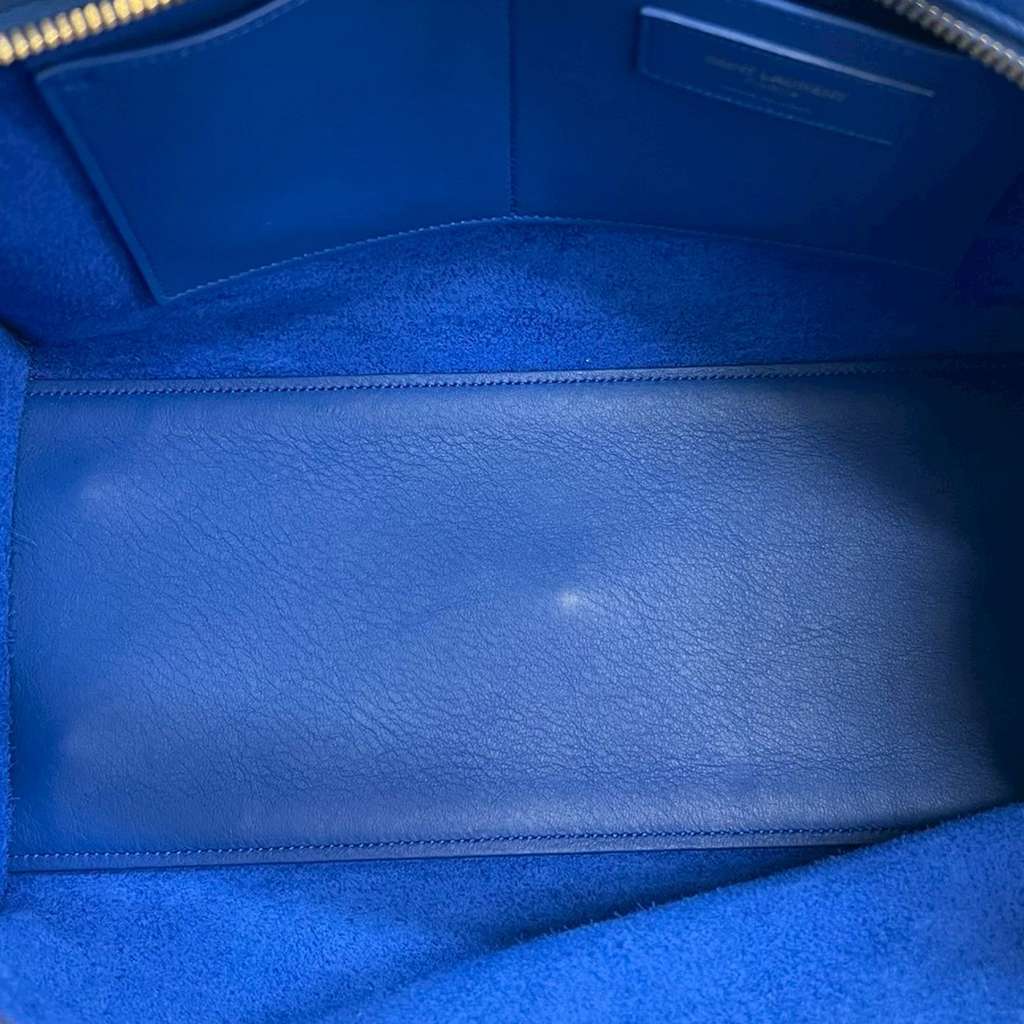 Saint Laurent Small Leather Monogram Downtown Cabas Satchel Blue Leather Good condition - Inside View