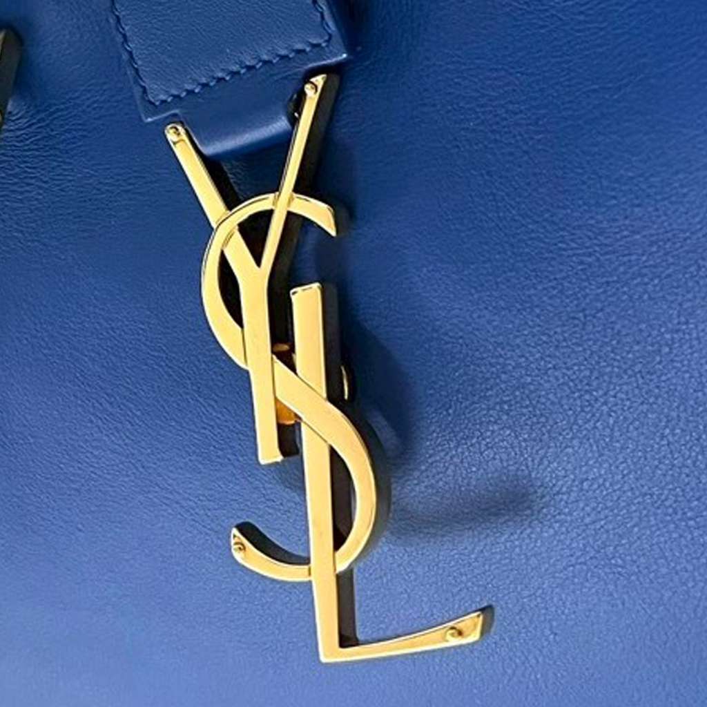 Saint Laurent Small Leather Monogram Downtown Cabas Satchel Blue Leather Good condition - Box View
