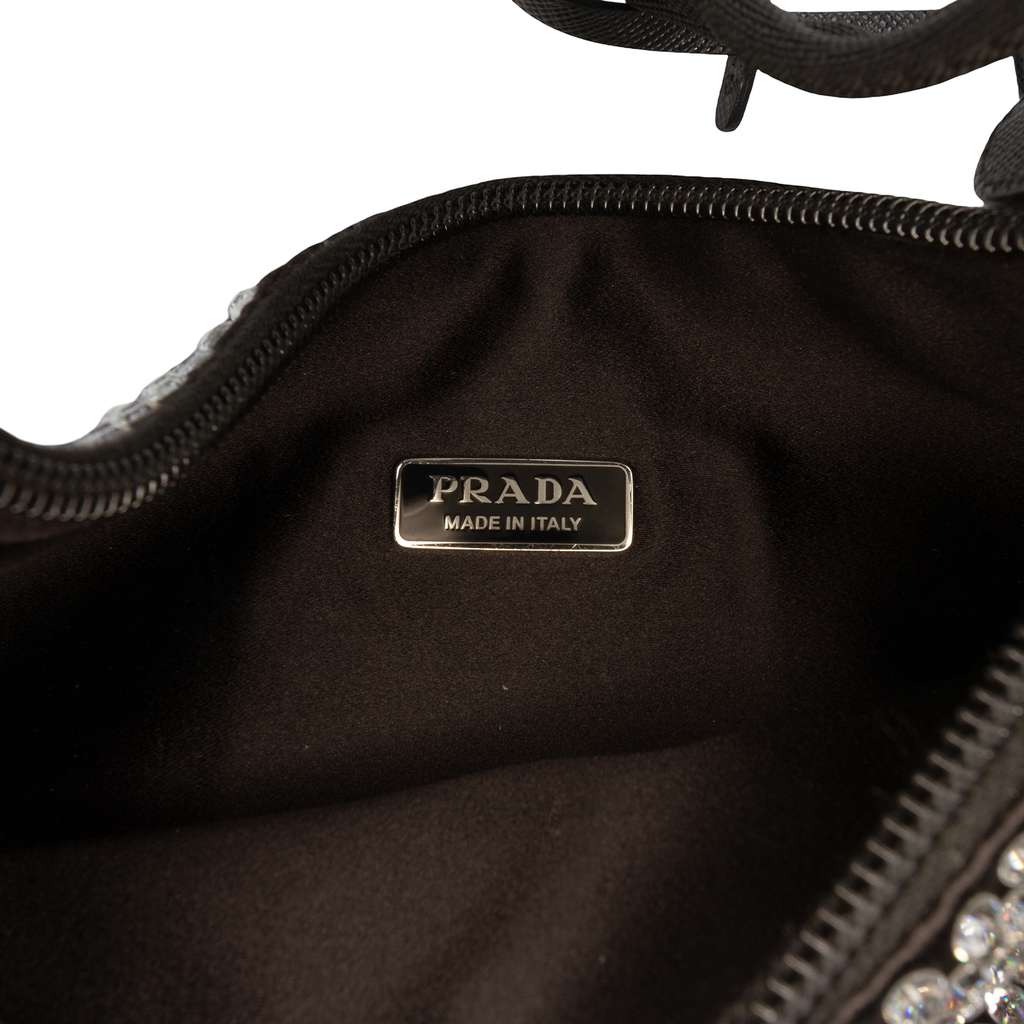 Prada Mini Satin Crystal Re Edition 2000 Shoulder Bag Black Satin Good condition - Box View