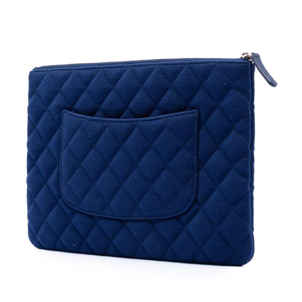 Chanel Medium Quilted Jersey O Case Clutch Blue Cotton Good condition - Back View