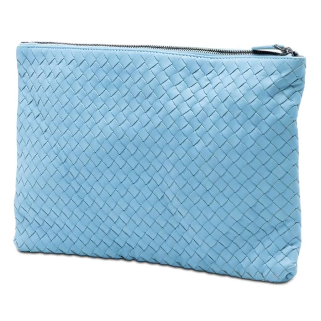 Bottega Veneta Medium Nappa Intrecciato Flat Pouch Blue Leather Very good - Back View