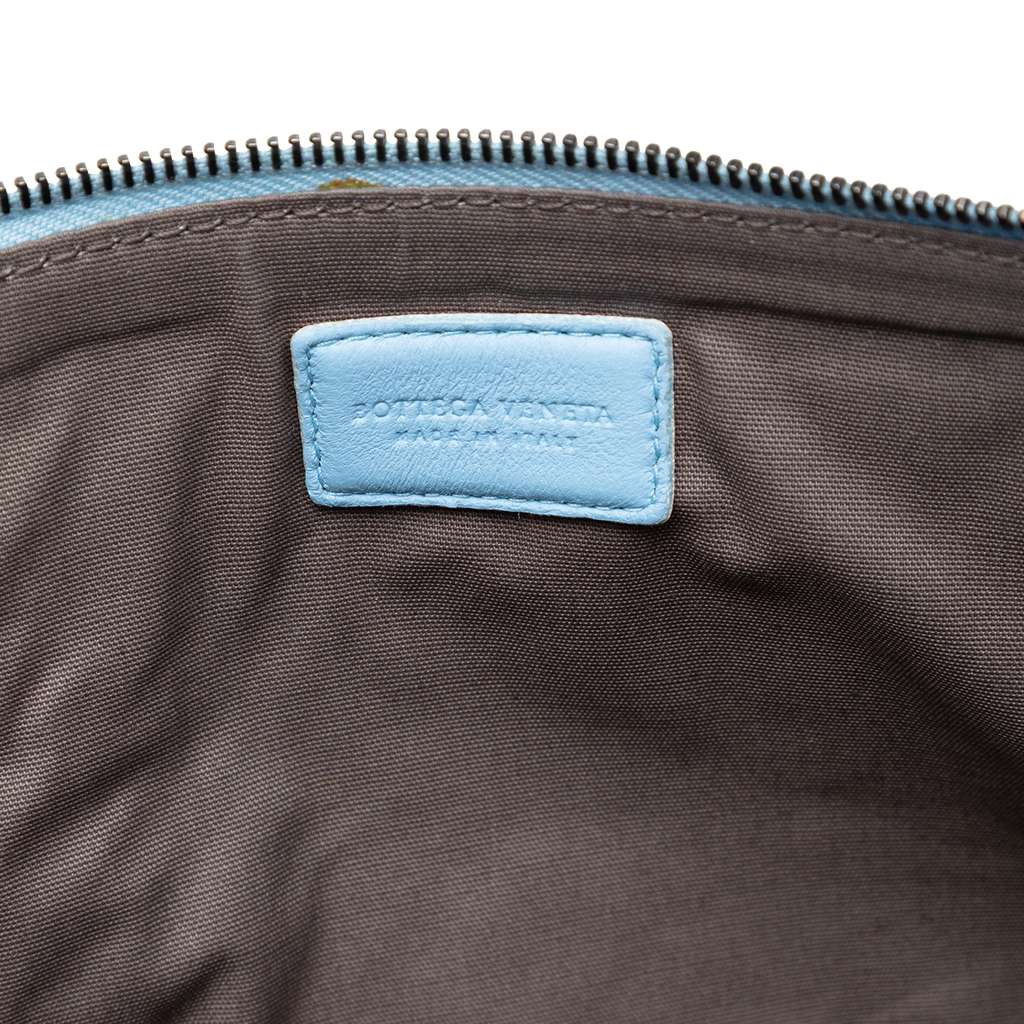 Bottega Veneta Medium Nappa Intrecciato Flat Pouch Blue Leather Good condition - Box View