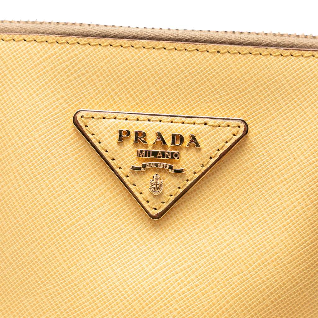 Prada Medium Bicolor Saffiano Lux Galleria Double Zip Satchel Beige Leather Good condition - Box View