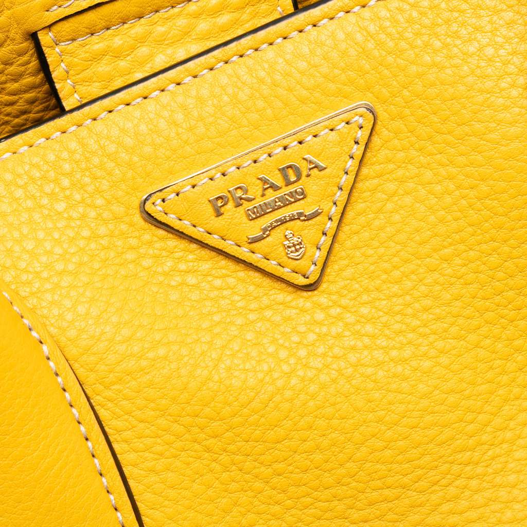 Prada Vitello Daino Open Convertible Tote Yellow Leather Good condition - Box View