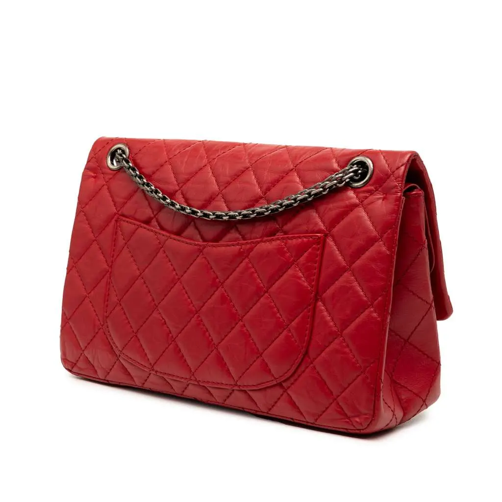 Chanel Quilted Aged Calfskin Reissue 2.55 Double Flap 226 Red Leather Very good - Back View