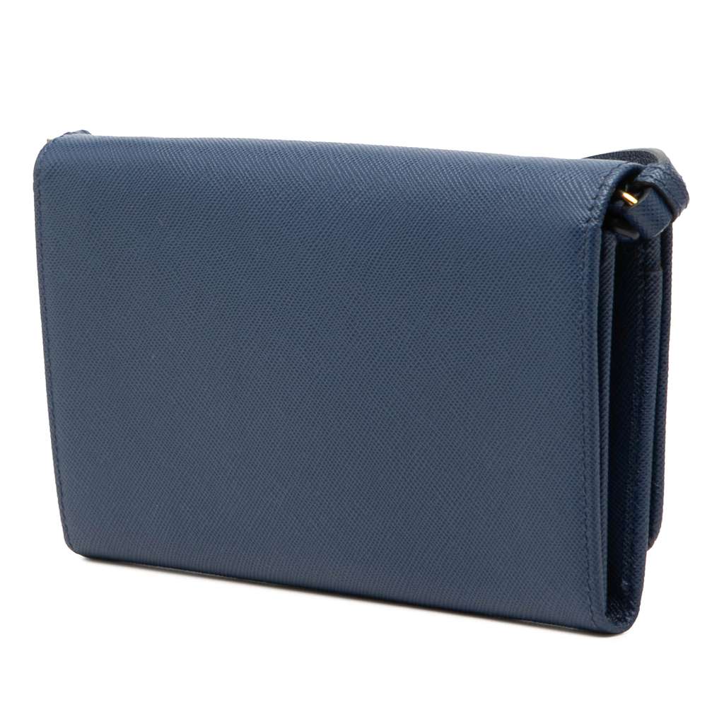 Prada Saffiano Lux Bow Wallet On Strap Blue Leather Good condition - Back View