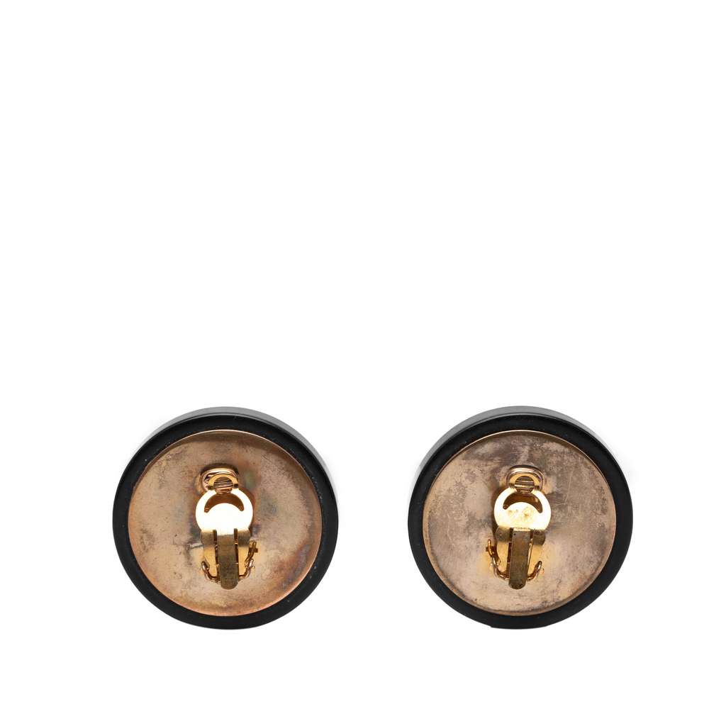 Chanel CC Gold Plated and Resin Round Button Clip On Earrings Gold Metal Good condition - Back View
