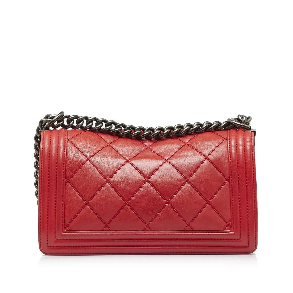 Chanel Old Medium Calfskin Double Stitch Boy Flap Red Leather Very good - Inside View
