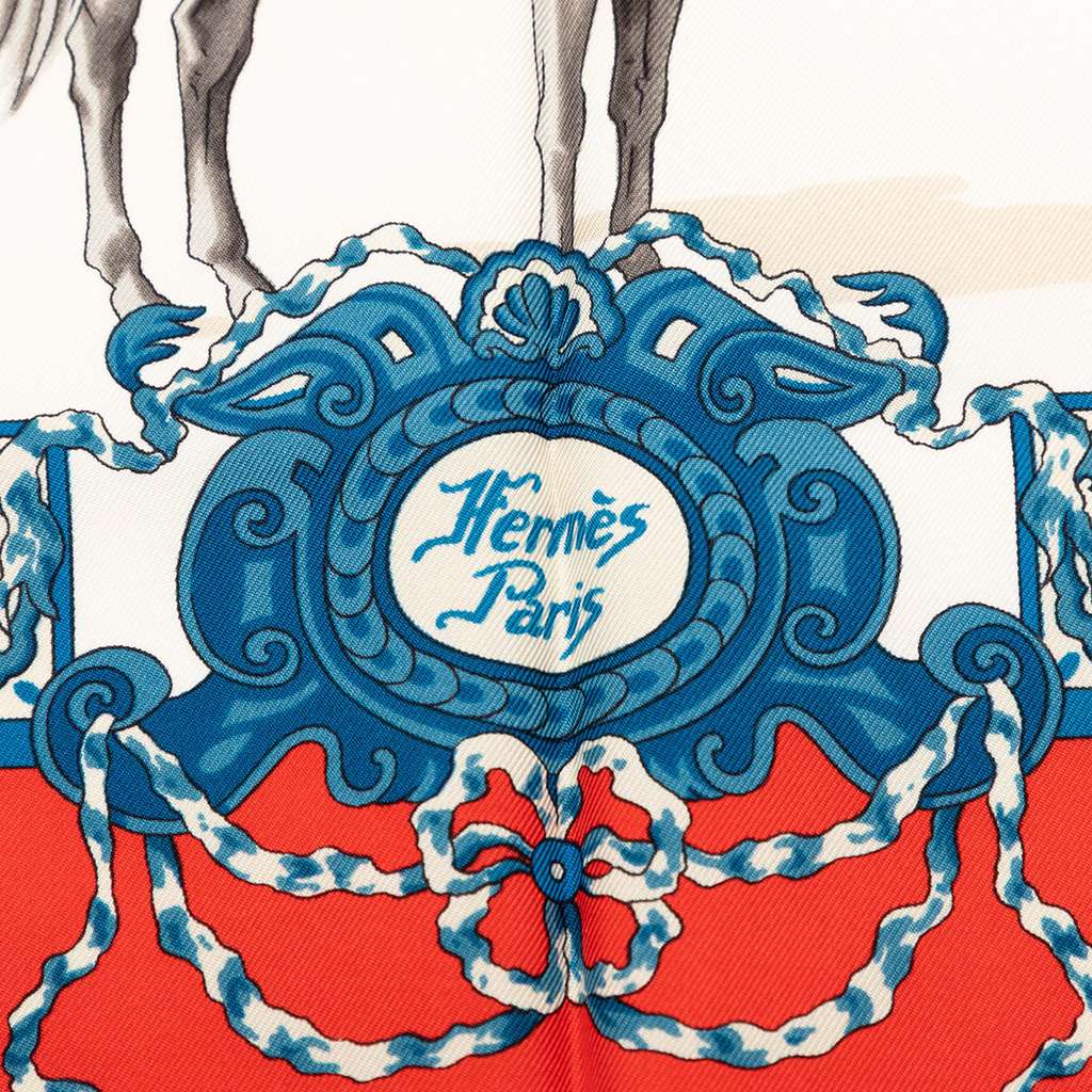Hermès Real Escuela Andaluza Del Arte Ecuestre Silk Scarf 90 White Silk Good condition - Box View