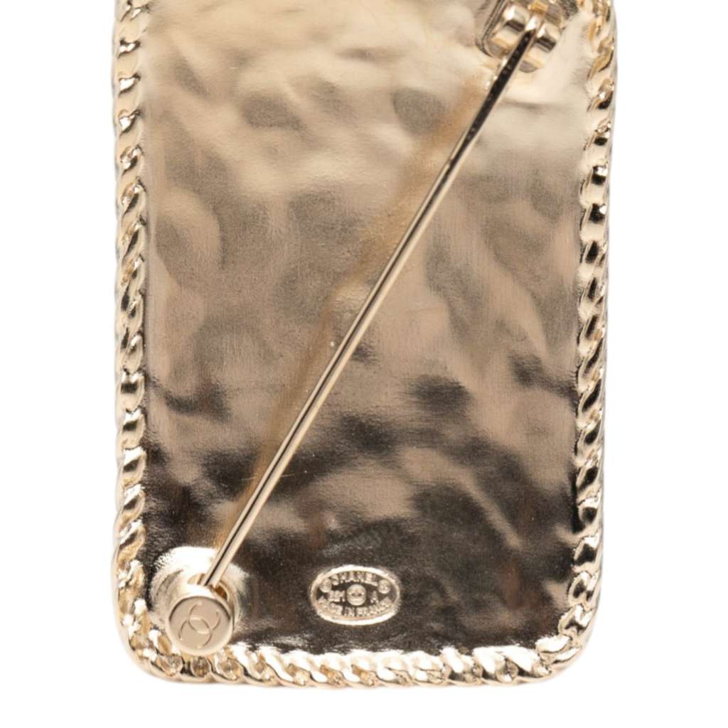 Chanel CC Gold Plated Crystal Logo Crown Plate Brooch Gold Metal Good condition - Inside View