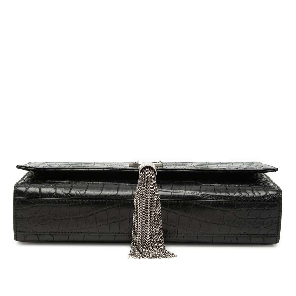 Saint Laurent Medium Croc Embossed Leather Kate Tassel Crossbody Black Leather Good condition - Inside View