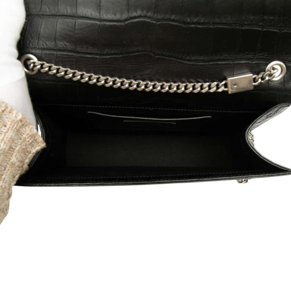 Saint Laurent Medium Croc Embossed Leather Kate Tassel Crossbody Black Leather Good condition - Model View