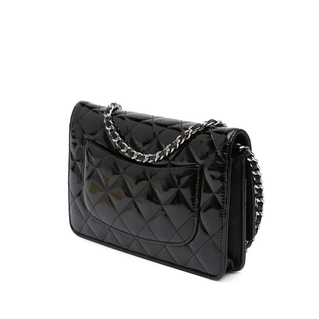 Chanel CC Quilted Patent Wallet On Chain Black Leather Good condition - Back View