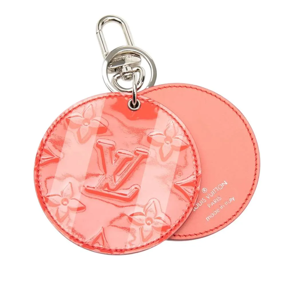 Louis Vuitton Rose Litchi Monogram Vernis Sweet Stripes Mirror Bag Charm and Key Holder Red Leather Very good - Front View