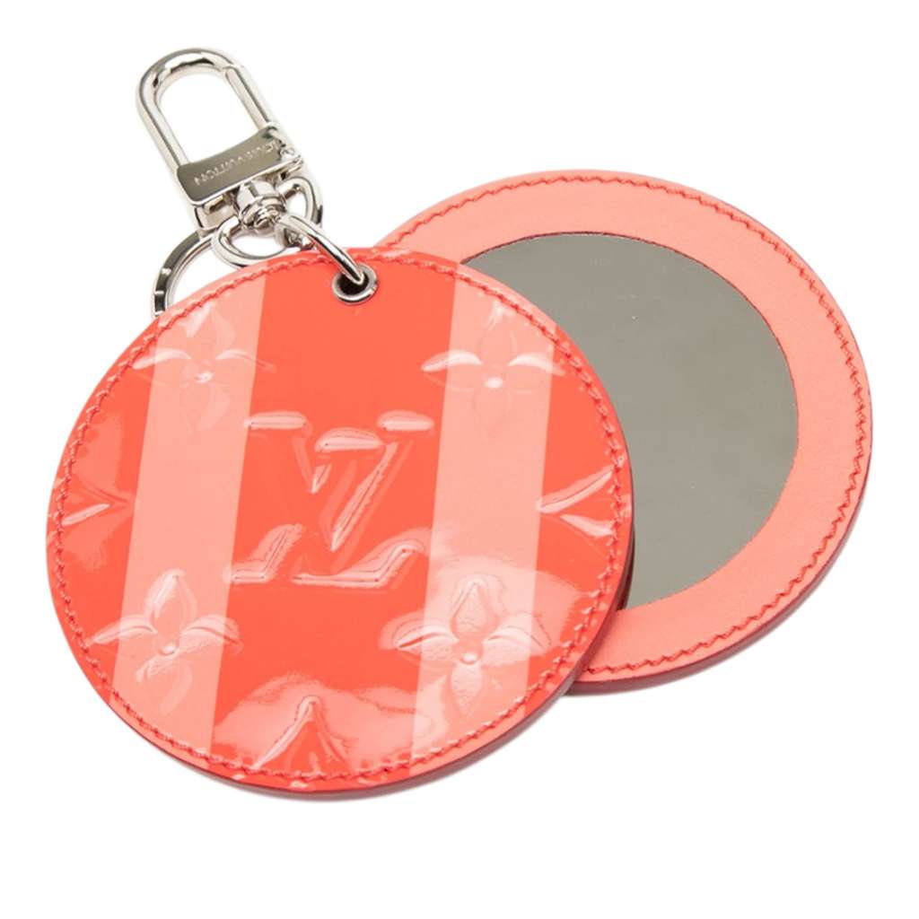 Louis Vuitton Rose Litchi Monogram Vernis Sweet Stripes Mirror Bag Charm and Key Holder Red Leather Good condition - Back View