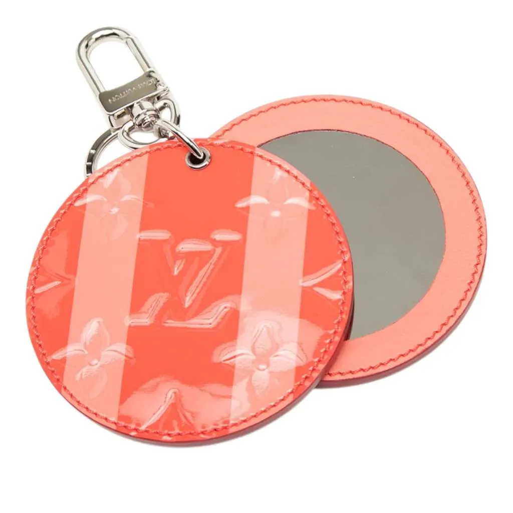 Louis Vuitton Rose Litchi Monogram Vernis Sweet Stripes Mirror Bag Charm and Key Holder Red Leather Very good - Back View