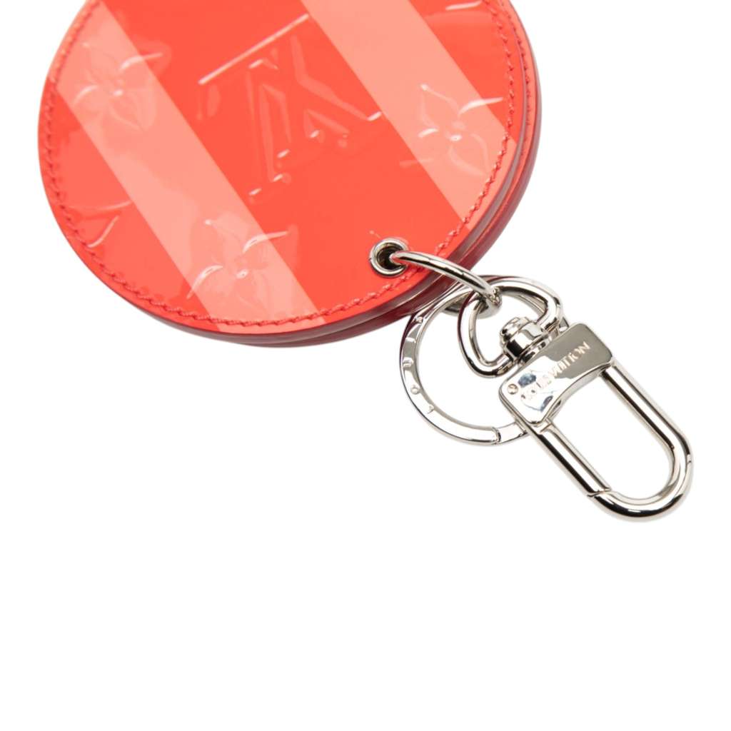 Louis Vuitton Rose Litchi Monogram Vernis Sweet Stripes Mirror Bag Charm and Key Holder Red Leather Good condition - Model View