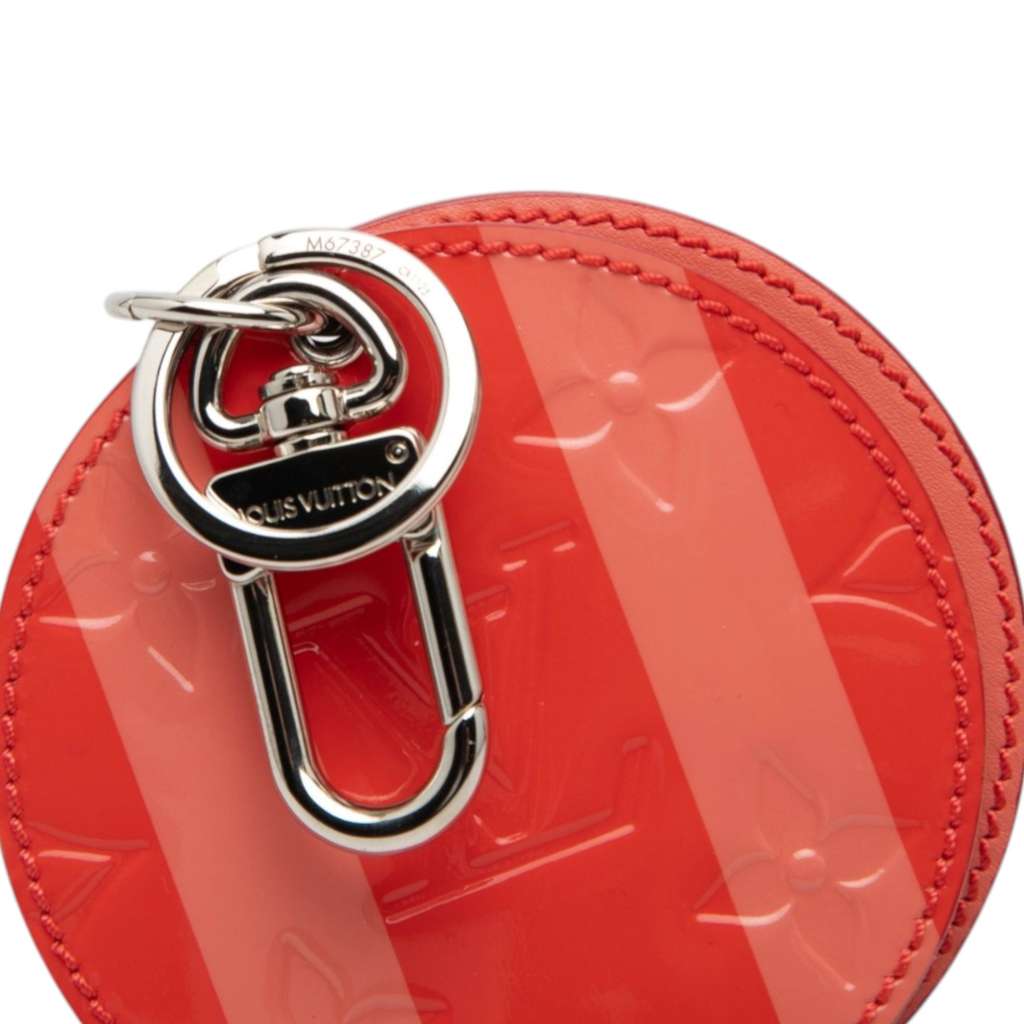 Louis Vuitton Rose Litchi Monogram Vernis Sweet Stripes Mirror Bag Charm and Key Holder Red Leather Good condition - Box View