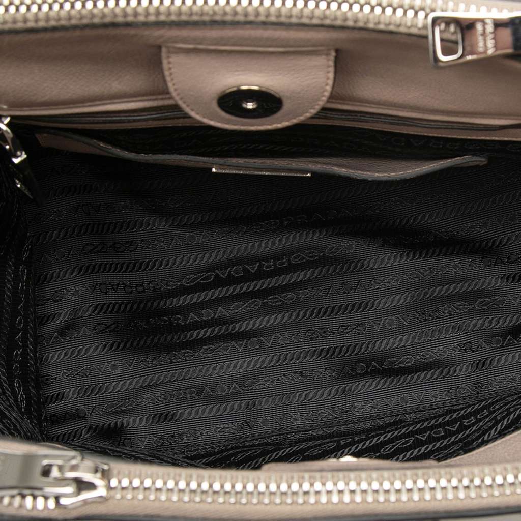 Prada Glace Calf Studded Twin Pocket Satchel Beige Leather Good condition - Model View