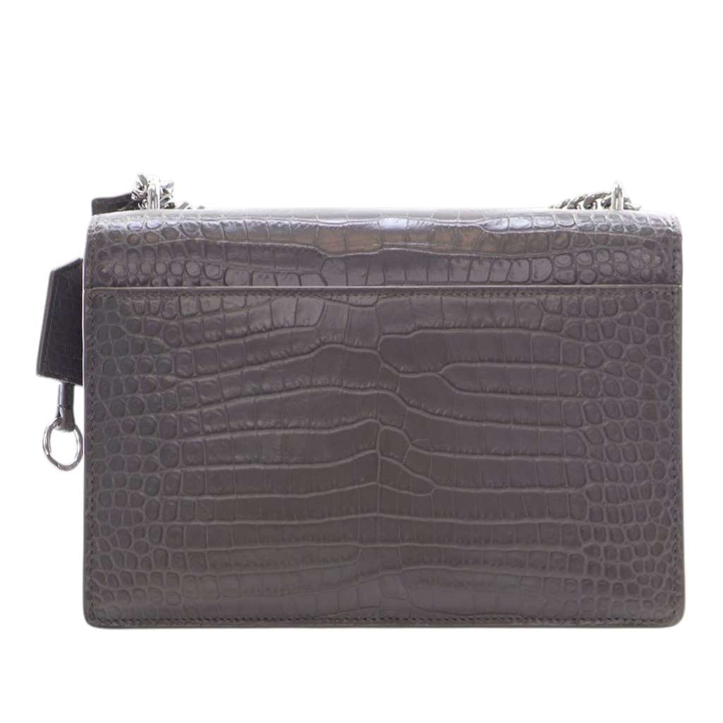 Saint Laurent Medium Croc Embossed Leather Monogram Sunset Crossbody Grey Leather Good condition - Model View