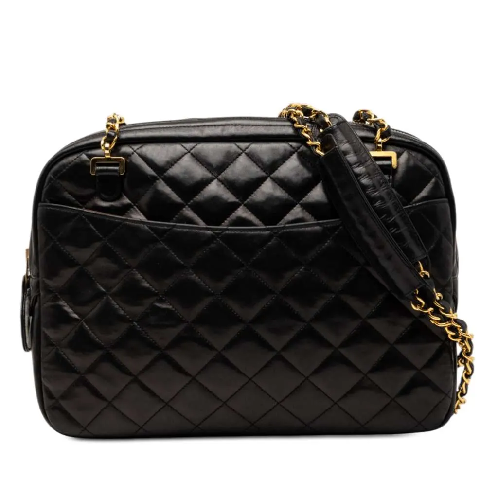 Chanel CC Quilted Lambskin Front Pocket Chain Camera Bag Black Leather Very good - Front View